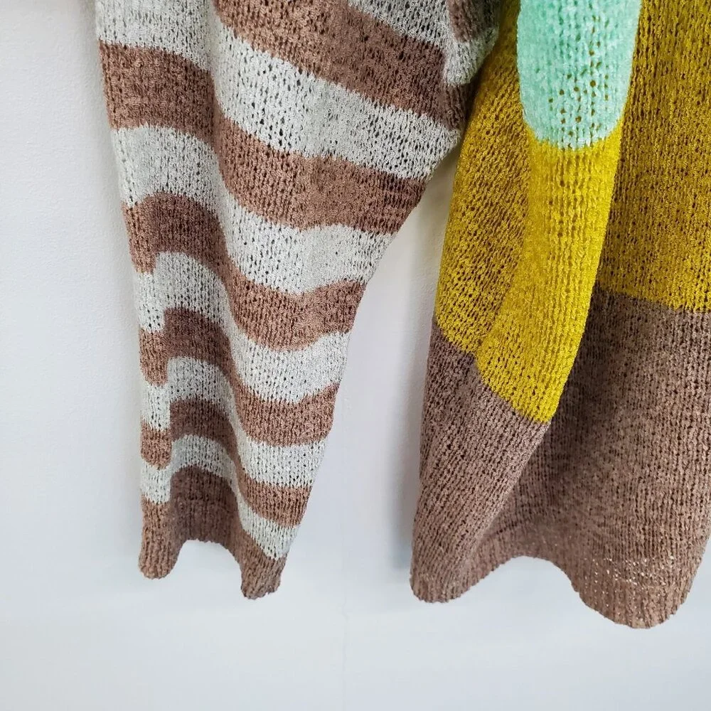 Davi & Dani Color Block Striped Sleeve Pullover Sweater L‎ Multicolor Knit Top